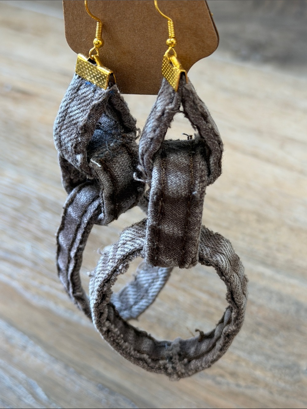 Gray Fabric Hoop Drop Earrings - handmade